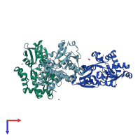 PDB entry 2yjp coloured by chain, top view.