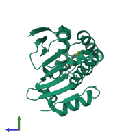 PDB entry 2yjw coloured by chain, side view.