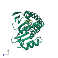 PDB entry 2ykj coloured by chain, side view.