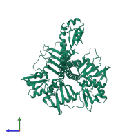 LINE-1 retrotransposable element ORF1 protein in PDB entry 2ykq, assembly 1, side view.