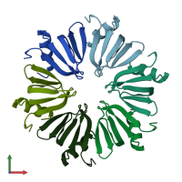 PDB entry 2ylb coloured by chain, front view.