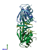 PDB entry 2ylb coloured by chain, side view.