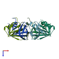 PDB entry 2ylb coloured by chain, top view.