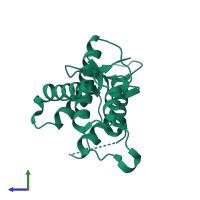 PDB entry 2ylf coloured by chain, side view.