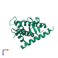 PDB entry 2ylf coloured by chain, top view.