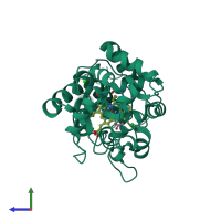 PDB entry 2ylj coloured by chain, side view.