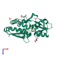 PDB entry 2yln coloured by chain, top view.