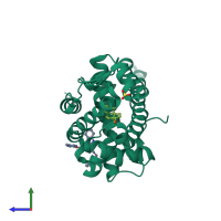 PDB entry 2ylo coloured by chain, side view.