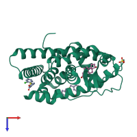 PDB entry 2ylp coloured by chain, top view.