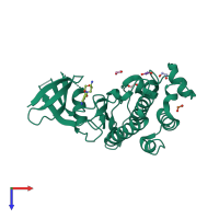 PDB entry 2ym3 coloured by chain, top view.