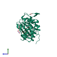 PDB entry 2ym6 coloured by chain, side view.