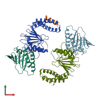 PDB entry 2ymb coloured by chain, front view.