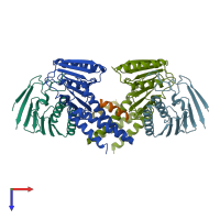 PDB entry 2ymb coloured by chain, top view.