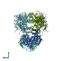 PDB entry 2ymn coloured by chain, side view.