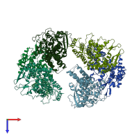 PDB entry 2ymn coloured by chain, top view.