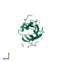 PDB entry 2ymt coloured by chain, side view.