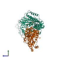 PDB entry 2yni coloured by chain, side view.