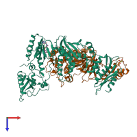 PDB entry 2yni coloured by chain, top view.