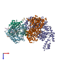 PDB entry 2ynm coloured by chain, top view.