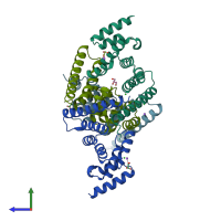 PDB entry 2ynq coloured by chain, side view.