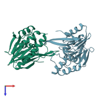 PDB entry 2ynu coloured by chain, top view.