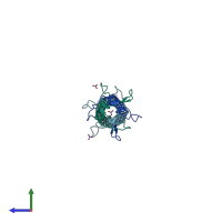 PDB entry 2ynz coloured by chain, side view.