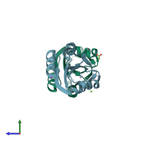 PDB entry 2yoi coloured by chain, side view.