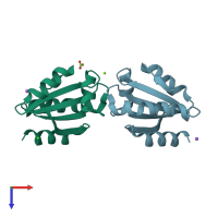 PDB entry 2yoi coloured by chain, top view.