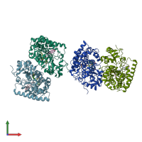 PDB entry 2yoo coloured by chain, front view.