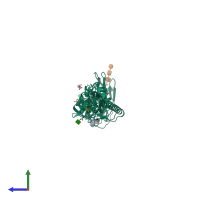 PDB entry 2yp4 coloured by chain, side view.