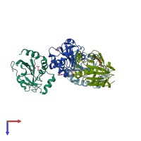 PDB entry 2yp6 coloured by chain, top view.