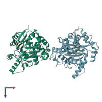 PDB entry 2ypd coloured by chain, top view.