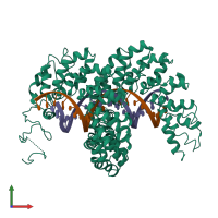 PDB entry 2ypf coloured by chain, front view.