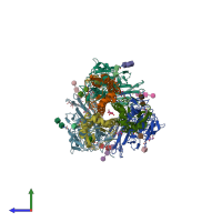 PDB entry 2ypg coloured by chain, side view.