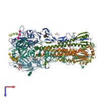 PDB entry 2ypg coloured by chain, top view.