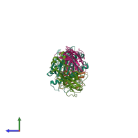 PDB entry 2ypl coloured by chain, side view.