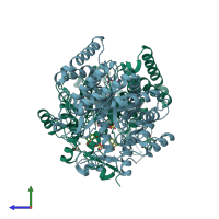 PDB entry 2ypp coloured by chain, side view.