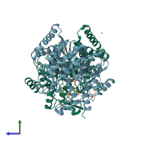 PDB entry 2ypq coloured by chain, side view.