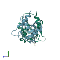 PDB entry 2ypr coloured by chain, side view.