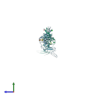 PDB entry 2yq3 coloured by chain, side view.