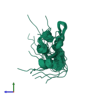 PDB entry 2yqd coloured by chain, ensemble of 20 models, side view.