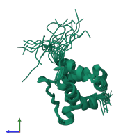 PDB entry 2yqe coloured by chain, ensemble of 20 models, side view.