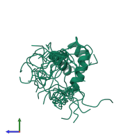 PDB entry 2yqk coloured by chain, ensemble of 20 models, side view.