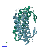 PDB entry 2yqy coloured by chain, side view.