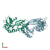 PDB entry 2yr0 coloured by chain, front view.
