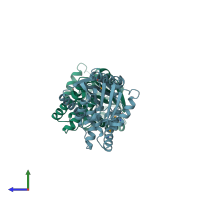 PDB entry 2yr0 coloured by chain, side view.