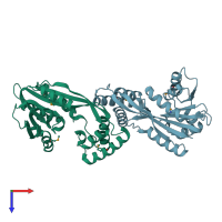 PDB entry 2yr0 coloured by chain, top view.