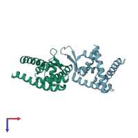 PDB entry 2yr2 coloured by chain, top view.