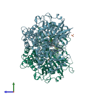 PDB entry 2yr4 coloured by chain, side view.