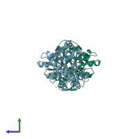 PDB entry 2yrf coloured by chain, side view.